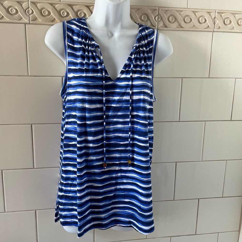 MICHAEL Michael Kors Blue & White Striped Sleeveless Tunic Top S